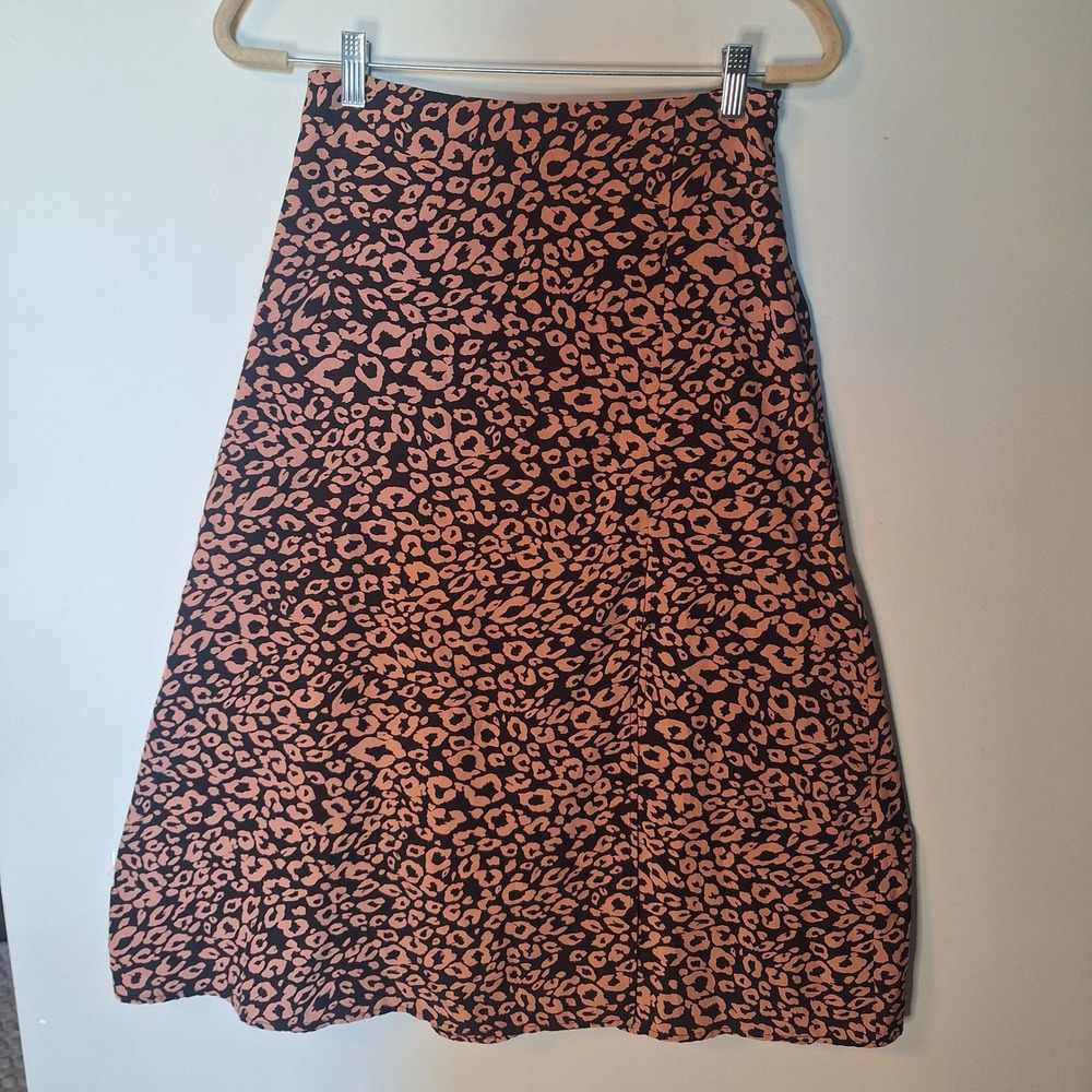 SHEIN Leopard Print A-Line Midi Skirt Brown Black Size Small - Picture 3 of 6